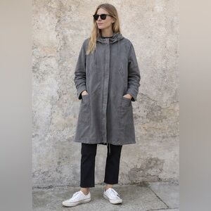 Wrap London Parka Coat Cotton Blend Hooded Weathered Gray Size 12